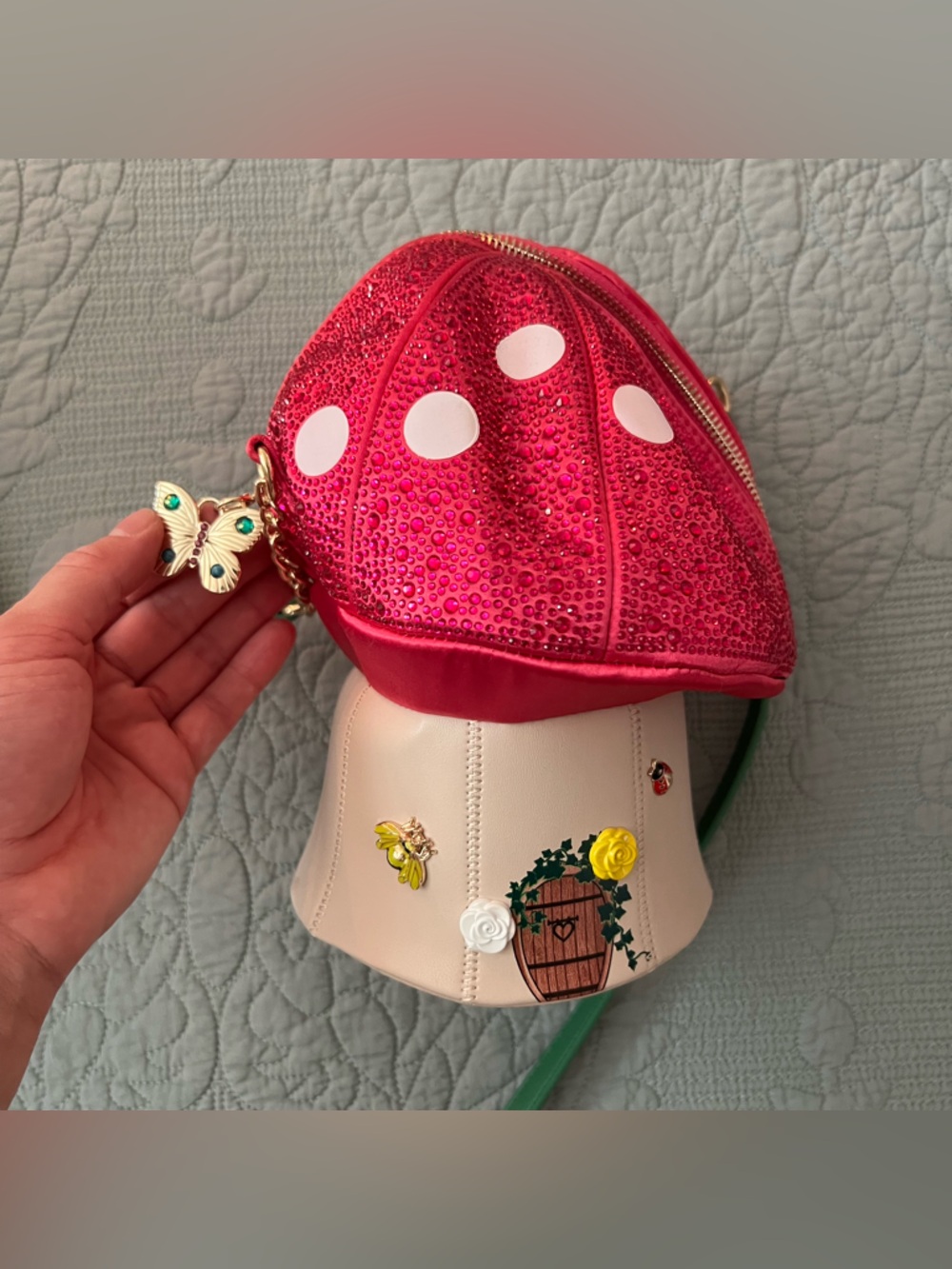 Betsey Johnson mushroom Crossbody Bag with Butterfly Charm